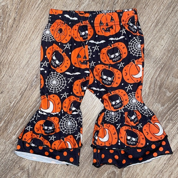 Baby Girl First Black Bat Skull Orange Pumpkin Fall Outfit 3-6M - Picture 4 of 8